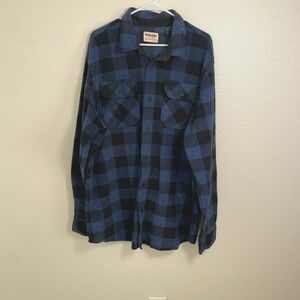 Wrangler Mens X-Large Blue Buffalo Plaid Lumberjack Flannel‎ Shirt Polyester